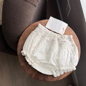 Zara White Smocked Shorts with floral Embroidery